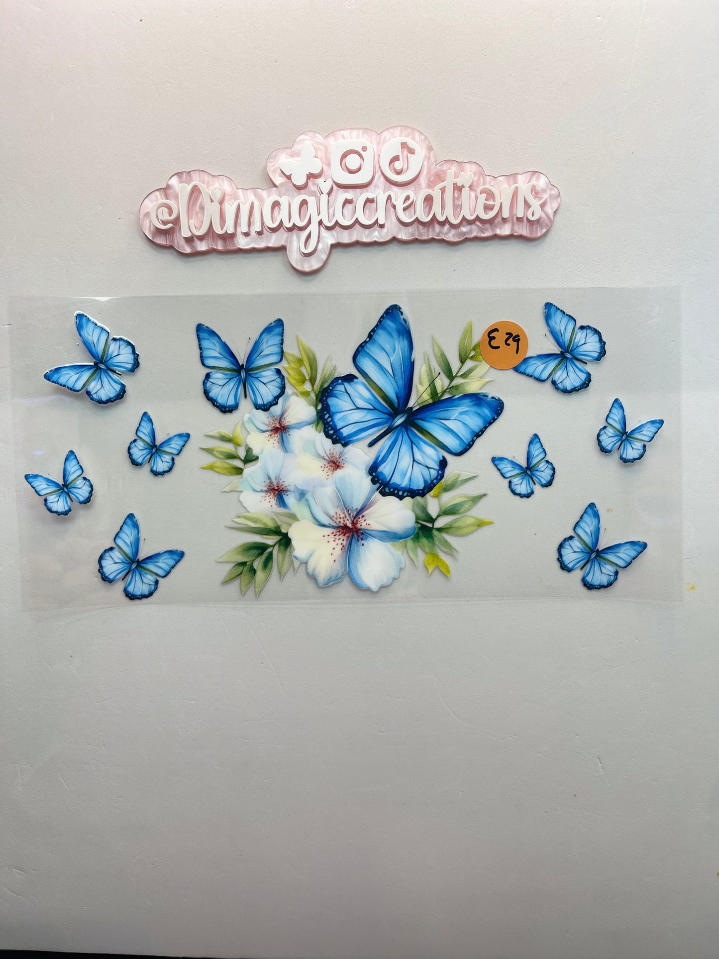 Blue Flowers and Butterflies E29
